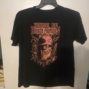 Black and Orange Short Sleeve Tee with Skull Design